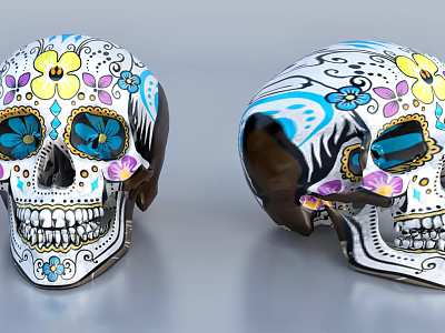 Medical Teaching Skeleton Model With Colorful Floral And Butterfly Decorations 3d model