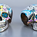 Medical Teaching Skeleton Model With Colorful Floral And Butterfly Decorations