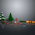Festive Christmas Scene Decorations With Snowy Green Pine Trees Snowman Gift Boxes Wreath And Ornaments