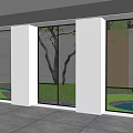 Large Windows View Of Outdoor Courtyard Garden With Tree Grass And Small Pond