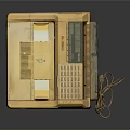 Vintage Yellow Fax Machine From 1984 With Worn Appearance And Tangled Cable