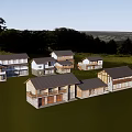 Traditional And Modern Residential Houses Set In Green Landscape With Trees And Mountain View