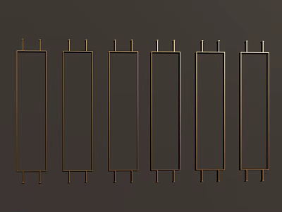Golden Rectangular Room Dividers With Top And Bottom Crossbars Design 3d model