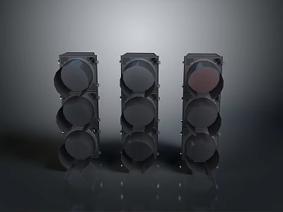 Three Traffic Lights Arrangement With Black Housing And Round Lenses 3d model