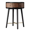 Modern Wooden Bedside Table With Black Metal Legs And Golden Cross Support