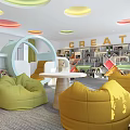 Vibrant Kids Activity Room With Colorful Pendant Lights Bean Bags Bookshelves And CREATE Lettering