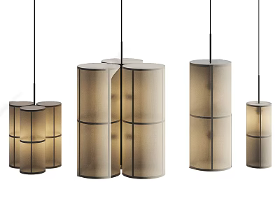 Modern Pendant Lights with Cylindrical Layered Design in Neutral Tones for Contemporary Home Decor 3d model