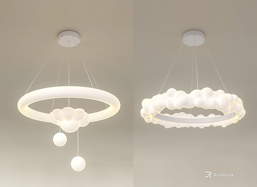 Modern Illuminated White Chandelier With Circular Ring And Sphere Decorations 3d model 
