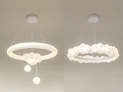 Modern Illuminated White Chandelier With Circular Ring And Sphere Decorations 3d model