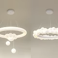 Modern Illuminated White Chandelier With Circular Ring And Sphere Decorations 3d model
