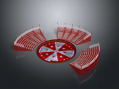 Modern Red Circular Stadium Seating With Star Pattern And Metal Frame Structure 3d model