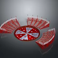 Modern Red Circular Stadium Seating With Star Pattern And Metal Frame Structure 3d model