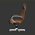 Brown Leather Office Chair With High Back Silver Arms And Five-Point Caster Base