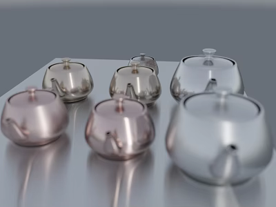 Modern Metallic Tea Set Collection With Various Colors On Sleek Tabletop 3d model