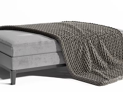 Soft Gray Fabric Ottoman With Textured Knitted Blanket For Living Room 3d model