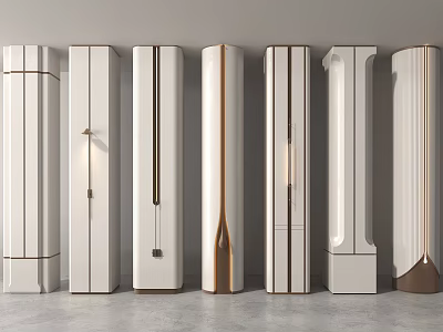 Modern Architectural Columns With White Surface And Various Decorative Line Details 3d model