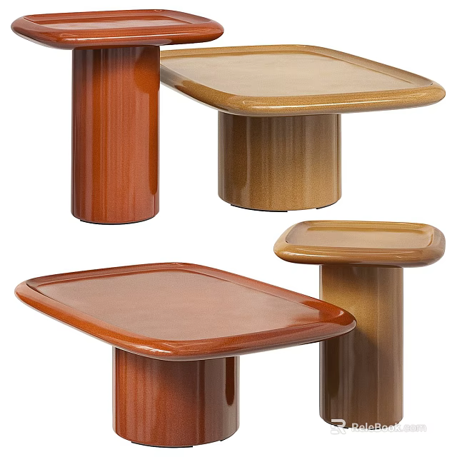 Modern Coffee Tables Featuring Light Brown Dark Brown Tones Square Rectangular Tabletop and Cylindrical Legs 3d model 