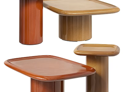 Modern Coffee Tables Featuring Light Brown Dark Brown Tones Square Rectangular Tabletop and Cylindrical Legs 3d model