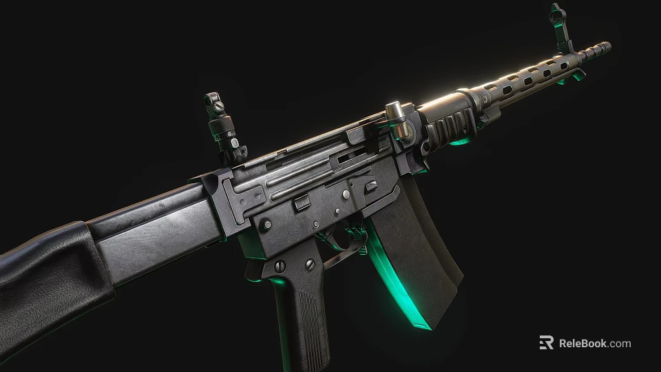 Modern Tactical Rifle With Black Finish Green Illuminated Parts And Advanced Design 3d model 