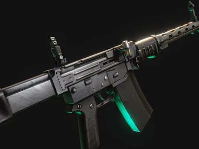 Modern Tactical Rifle With Black Finish Green Illuminated Parts And Advanced Design 3d model