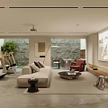 Basement Interior Design Featuring Fitness Equipment Sofa Large Screen TV Stone Wall And Green Plant