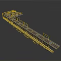 Long Narrow Metal Water Vessel With Extended Deck Railings And Platform