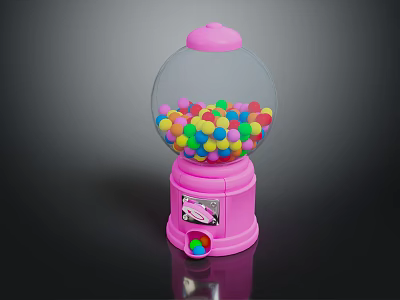 Pink Commercial Candy Machine With Transparent Globe Colorful Gumballs And Dispenser Knob 3d model