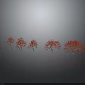 Red Trees Arranged From Small To Large With Gray Background And Ground Reflections 3d model