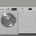 Two Modern White Washing Machines With Transparent And White Front Doors