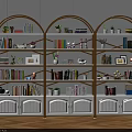 Arched Wooden Bookcases With Light Wood And White Cabinet Books Plants Photo Frames And Decor
