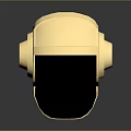 Futuristic Helmet Design With Gold Accents Black Shell And Reflective Building Reflection