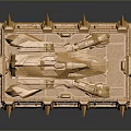Golden Futuristic Vehicle Model With Detailed Mechanical Design On Display Base