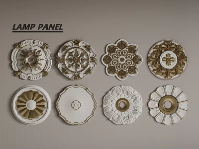 Elegant Lamp Panel Designs Featuring Ornate Gold And White Decorative Patterns 3d model
