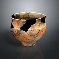 Ancient Hand Carved Pottery Bowl Featuring Cracked Texture And Broken Edges