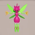 Cartoon Fairy Character with Pink Body Green Wings and Yellow Hands Feet
