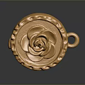 Golden Circular Decorative Pendant With Rose Pattern And Gear Edge Hanging Loop 3d model