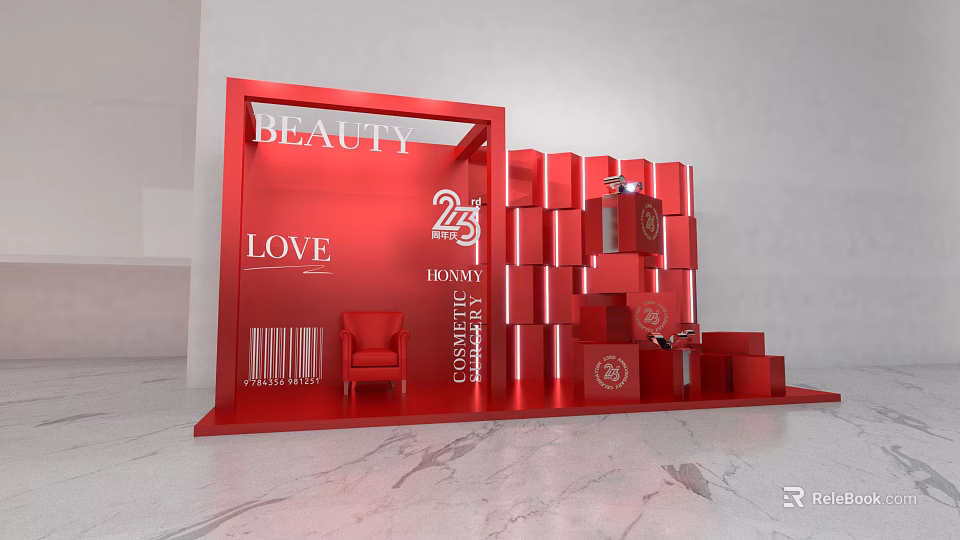 Red Luxury Beauty Photo Check In Spot With Love 23 And Stacked Blocks 3d model 