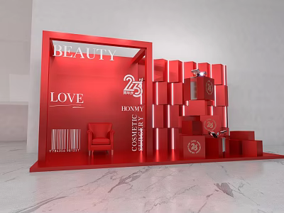Red Luxury Beauty Photo Check In Spot With Love 23 And Stacked Blocks 3d model