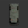 Old Green Vintage Van With Orange Warning Lights On Roof And Rusty Exterior