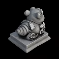 Gray Stone Pig Sculpture With Flower And Scroll Patterns On Square Base 3d model
