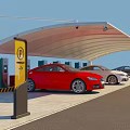 Modern Carport Canopy For Parking With Electric Vehicle Charging Stations And Luxury Cars