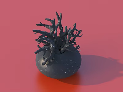 Artistic Black Sculpture With Round Base And Branch Like Structure On Red Background 3d model