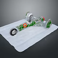 Detailed Miniature Transparent Green Race Car Model With Wheels On White Cloth