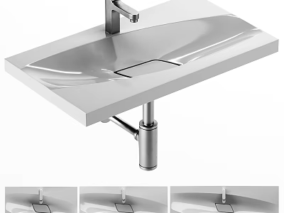 Sleek Modern Wall Mounted Washbasin With Smooth Surface Chrome Faucet And Drain 3d model