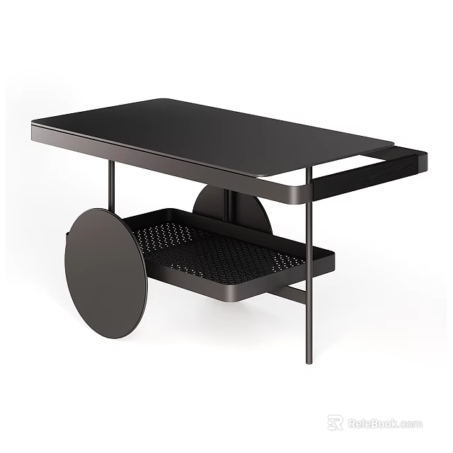 Modern Black Coffee Table With Metal Frame And Mesh Lower Shelf 3d model 