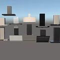 Various Modern Kitchen Range Hoods Displayed On Textured Wall 3d model