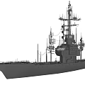 Warship With Multiple Antennas Illuminated Lights And Detailed Superstructure On Dark Background
