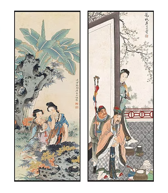 Chinese Figure Painting Elegant Zen Character Pattern Hanging Picture Combination 3d model