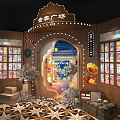 Live Stream at Golden Classic Square Featuring Vintage Decorations and Illuminated Display Windows