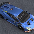 Blue Supercar With Rear Spoiler Yellow Headlights And Sporty Exterior Design